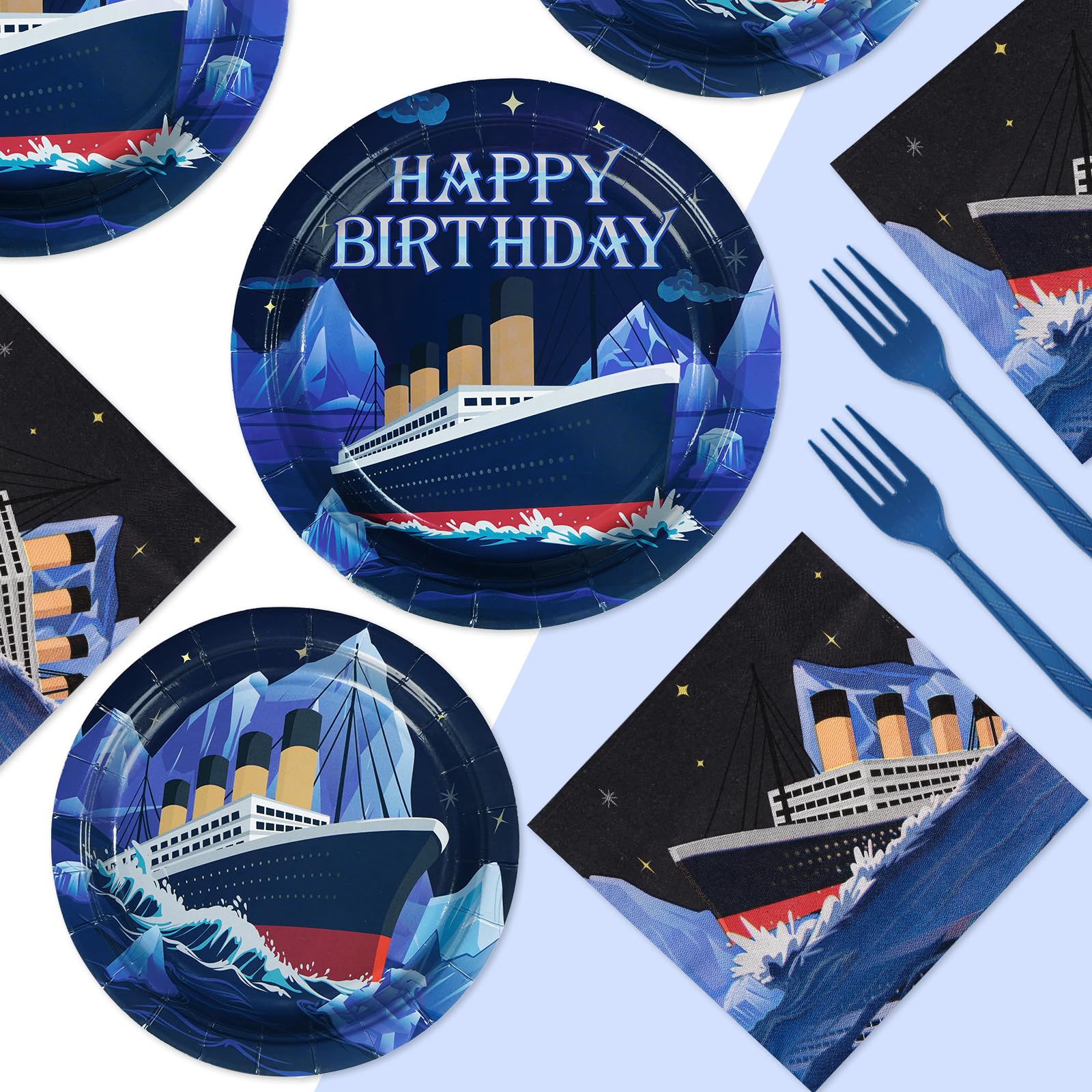 96 Pcs Nautical Themed Party Plates and Napkins - Grencian
