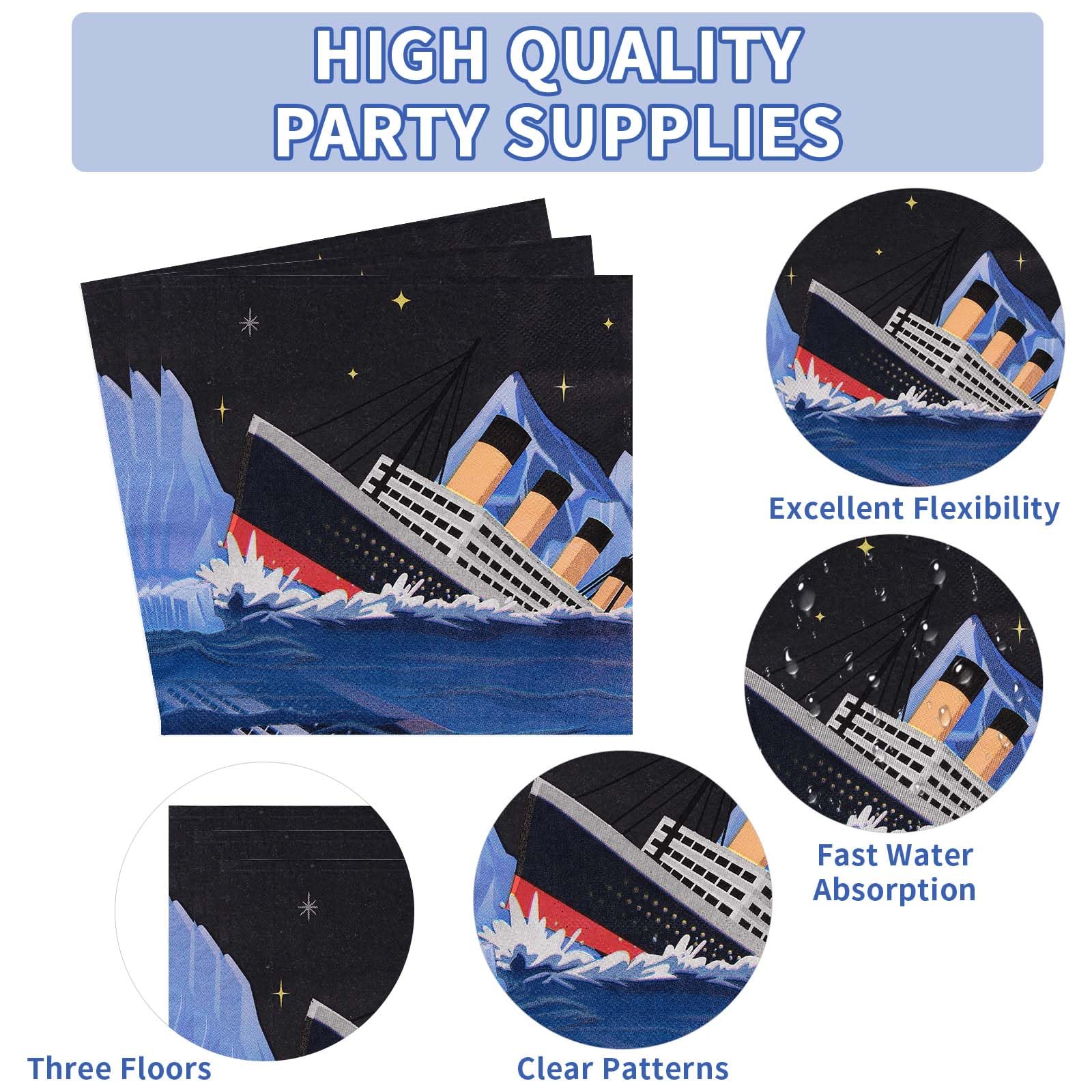96 Pcs Nautical Themed Party Plates and Napkins - Grencian