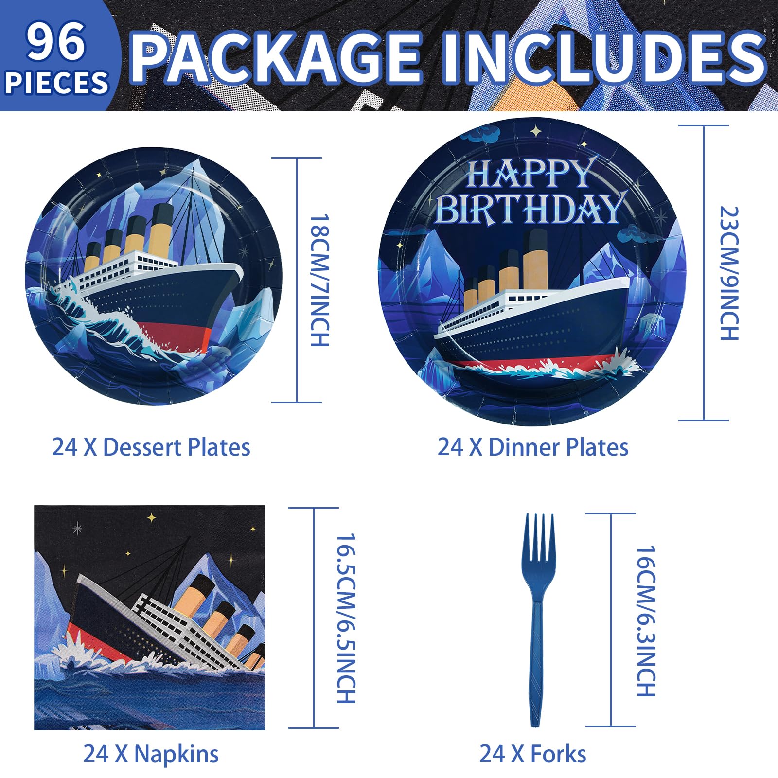 96 Pcs Nautical Themed Party Plates and Napkins - Grencian