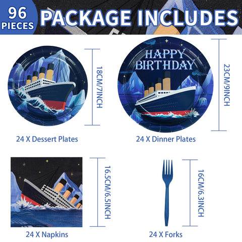 96 Pcs Nautical Themed Party Plates and Napkins - Grencian