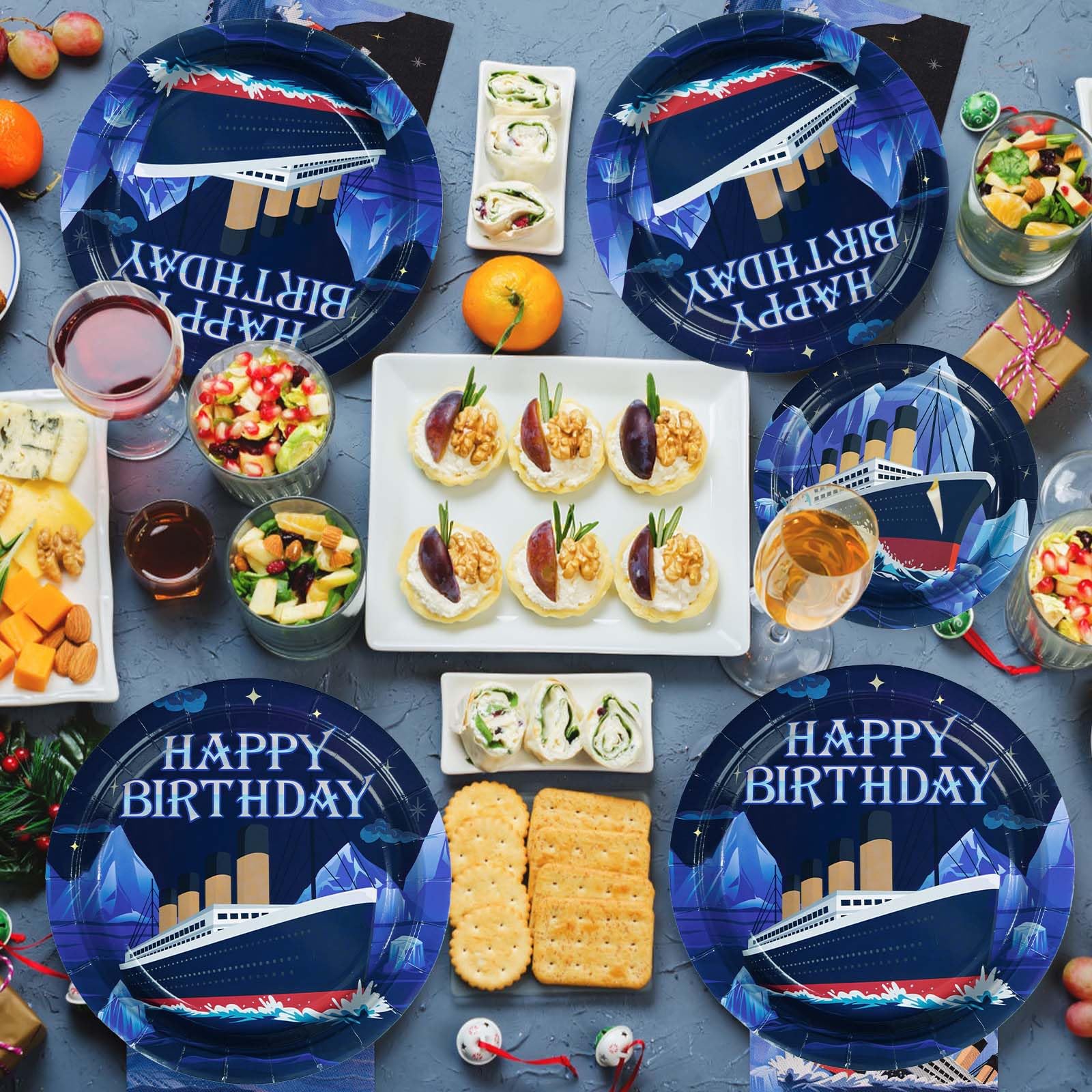 96 Pcs Nautical Themed Party Plates and Napkins - Grencian