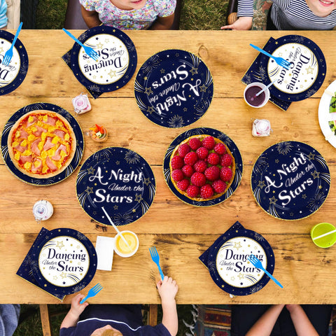 96 Pcs Navy Blue Star Ball Party Plates and Napkins - Grencian