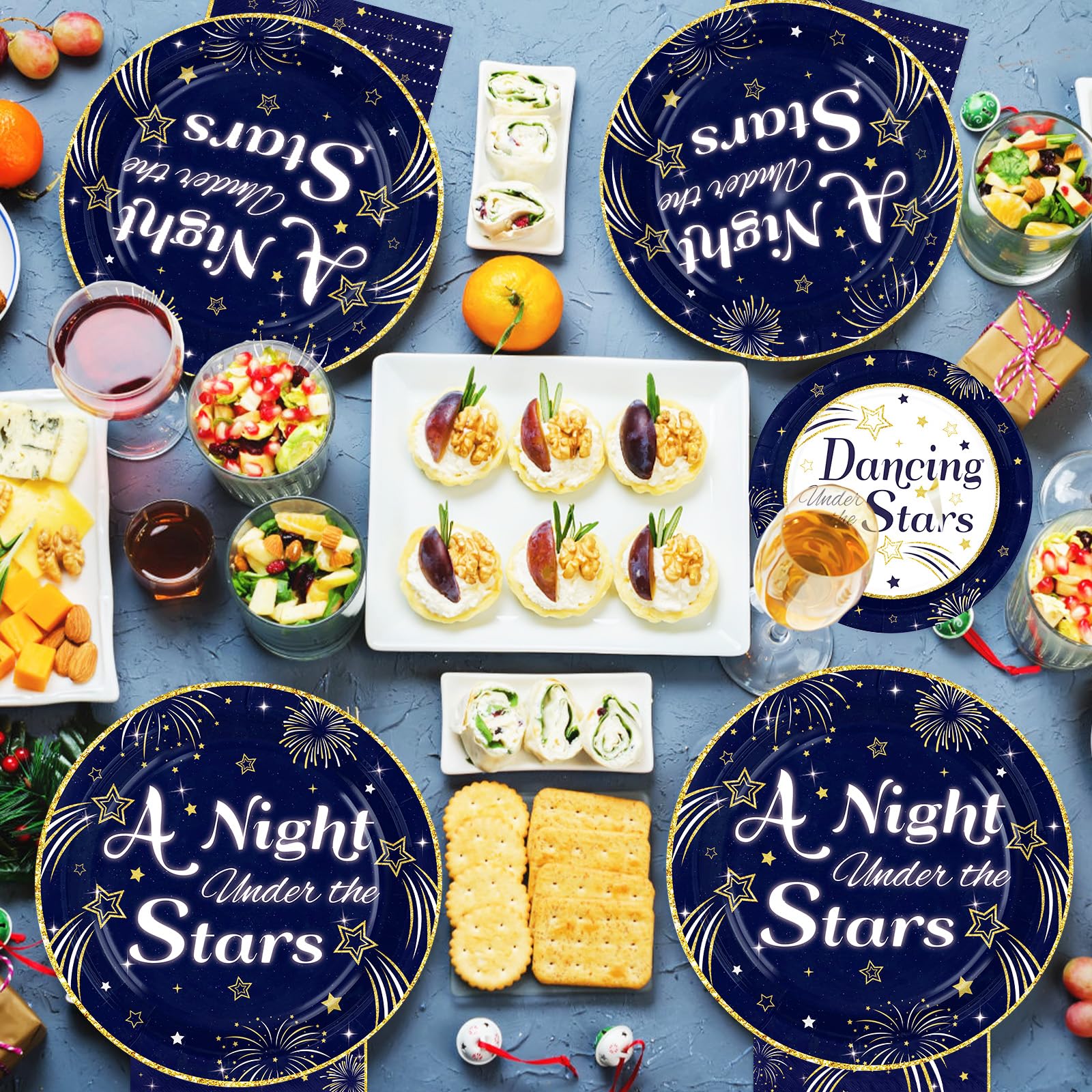 96 Pcs Navy Blue Star Ball Party Plates and Napkins - Grencian