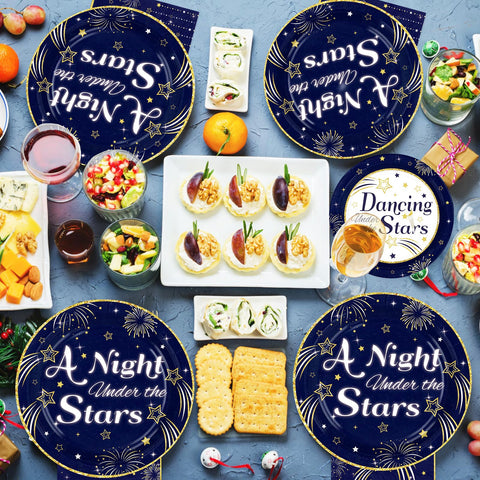 96 Pcs Navy Blue Star Ball Party Plates and Napkins - Grencian