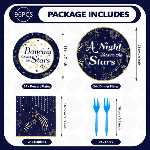 96 Pcs Navy Blue Star Ball Party Plates and Napkins - Grencian