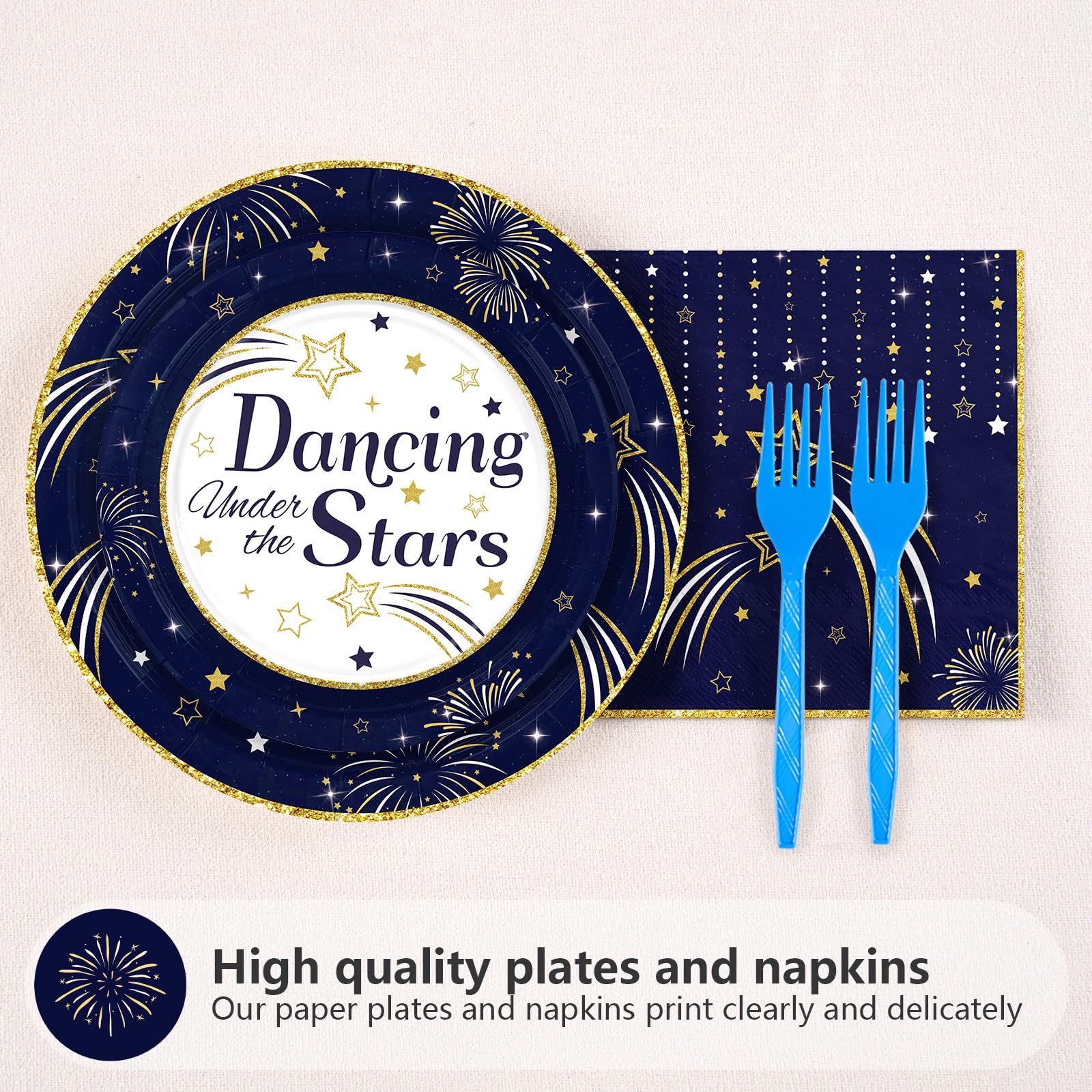 96 Pcs Navy Blue Star Ball Party Plates and Napkins - Grencian