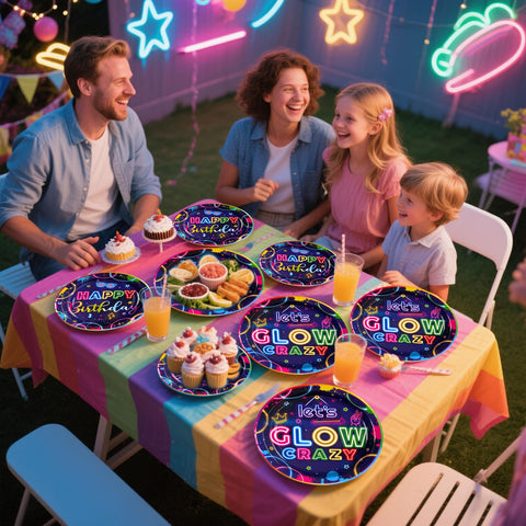 96 Pcs Neon Glow Birthday Party Plates and Napkins - Grencian
