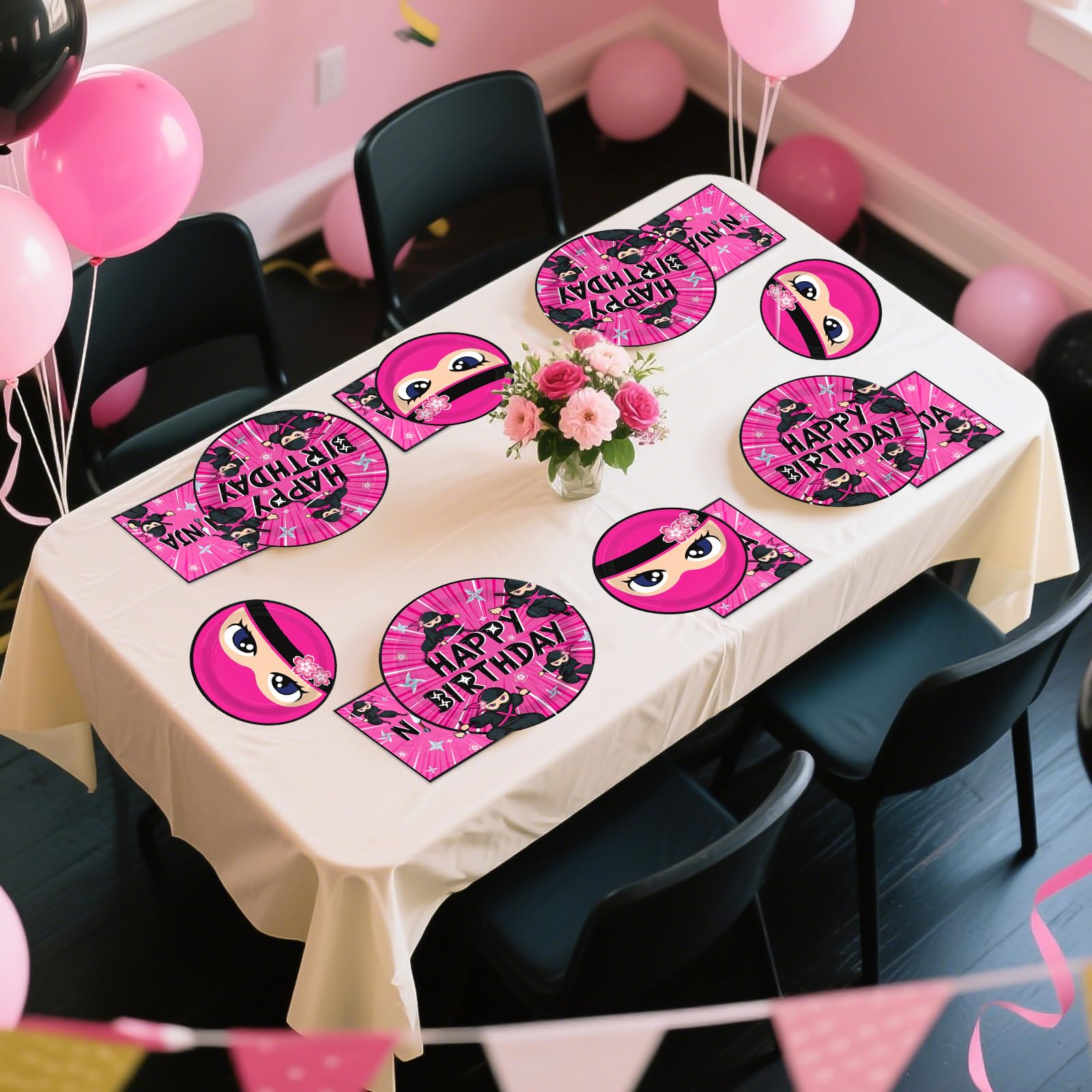 96 Pcs Ninja Girl Birthday Party Plates and Napkins - Grencian