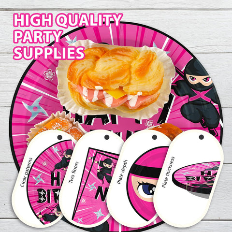 96 Pcs Ninja Girl Birthday Party Plates and Napkins - Grencian