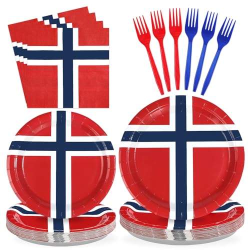 96 Pcs Norway Flag Party Plates and Napkins - Grencian