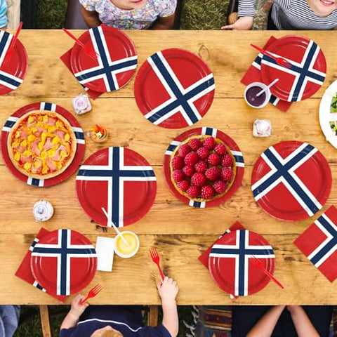 96 Pcs Norway Flag Party Plates and Napkins - Grencian