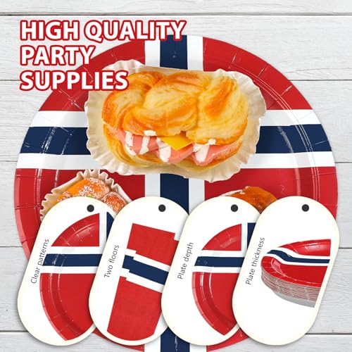 96 Pcs Norway Flag Party Plates and Napkins - Grencian