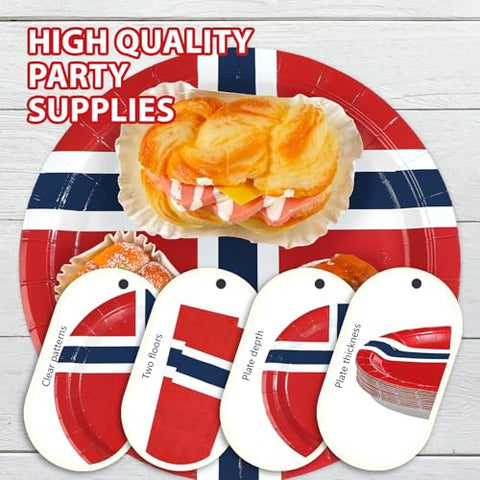 96 Pcs Norway Flag Party Plates and Napkins - Grencian
