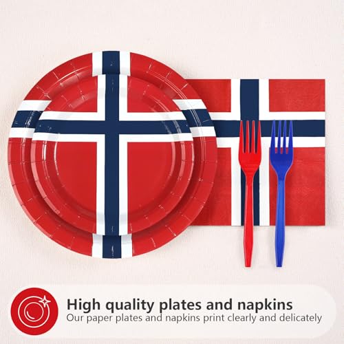 96 Pcs Norway Flag Party Plates and Napkins - Grencian
