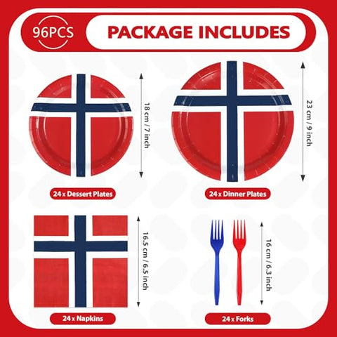 96 Pcs Norway Flag Party Plates and Napkins - Grencian
