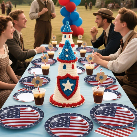 96 Pcs Nostalgia 4th of July Party Plates and Napkins - Grencian