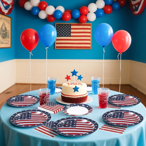 96 Pcs Nostalgia 4th of July Party Plates and Napkins - Grencian