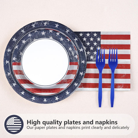 96 Pcs Nostalgia 4th of July Party Plates and Napkins - Grencian