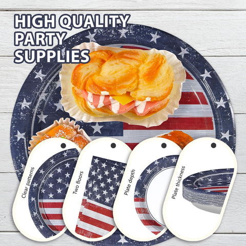 96 Pcs Nostalgia 4th of July Party Plates and Napkins - Grencian
