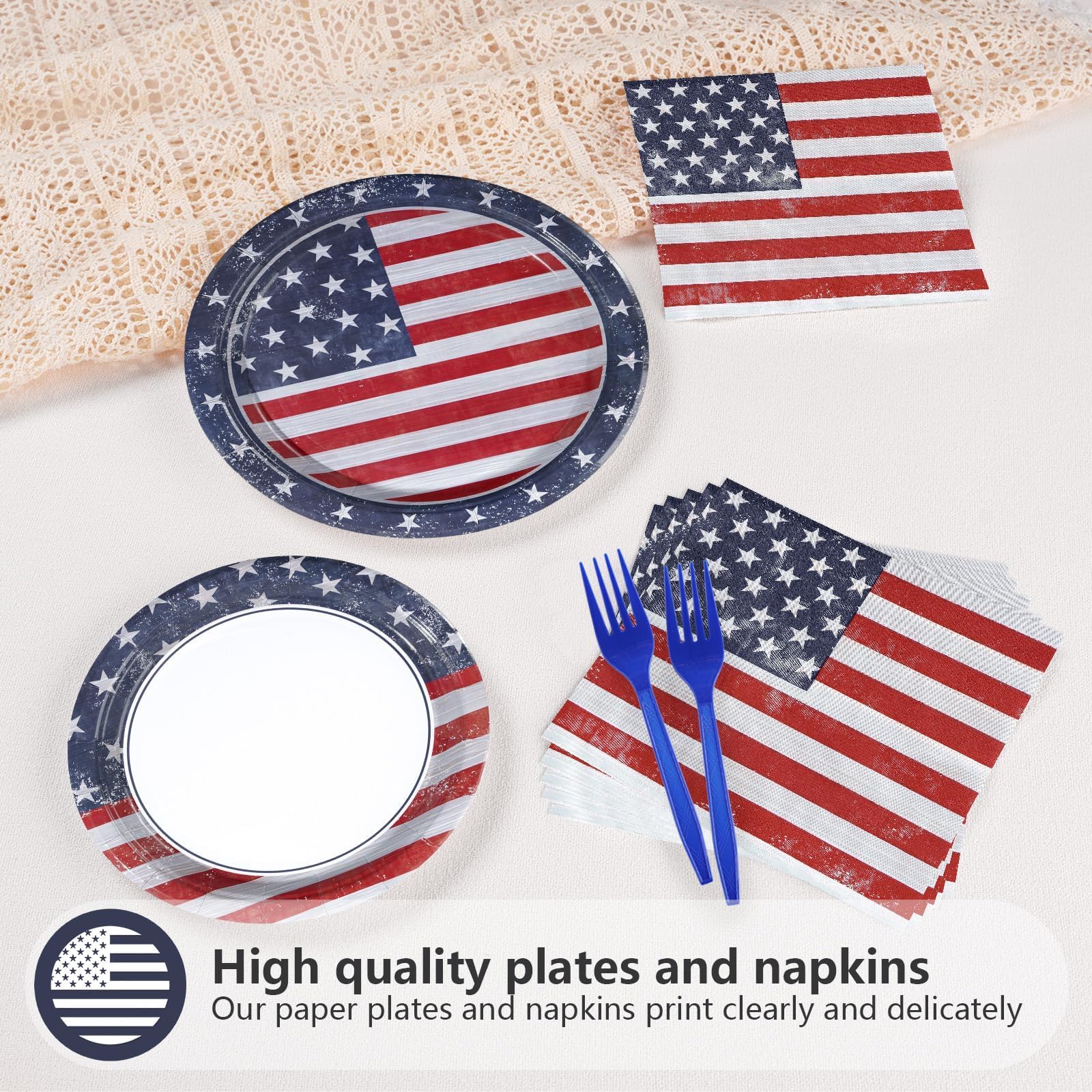 96 Pcs Nostalgia 4th of July Party Plates and Napkins - Grencian