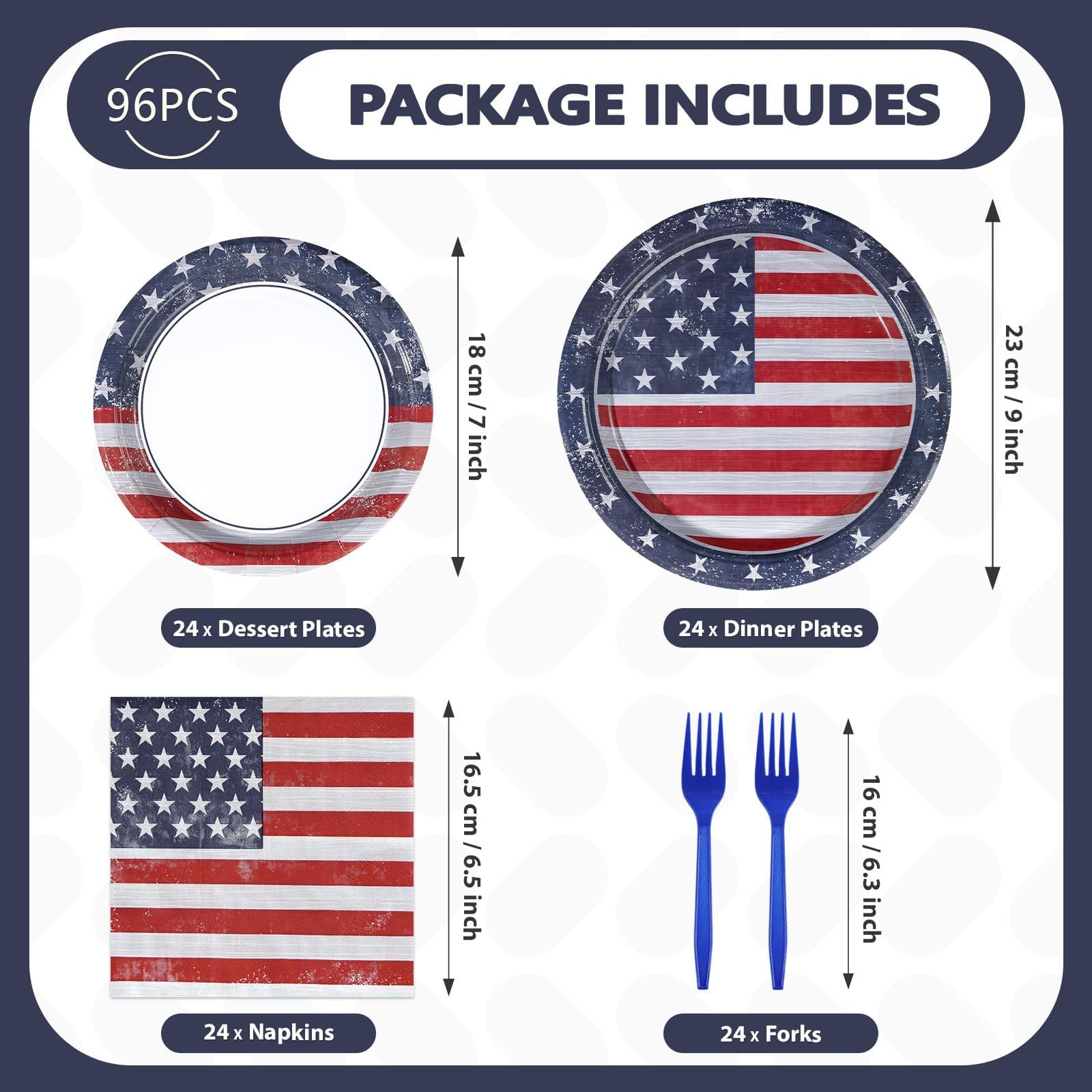 96 Pcs Nostalgia 4th of July Party Plates and Napkins - Grencian