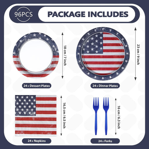 96 Pcs Nostalgia 4th of July Party Plates and Napkins - Grencian