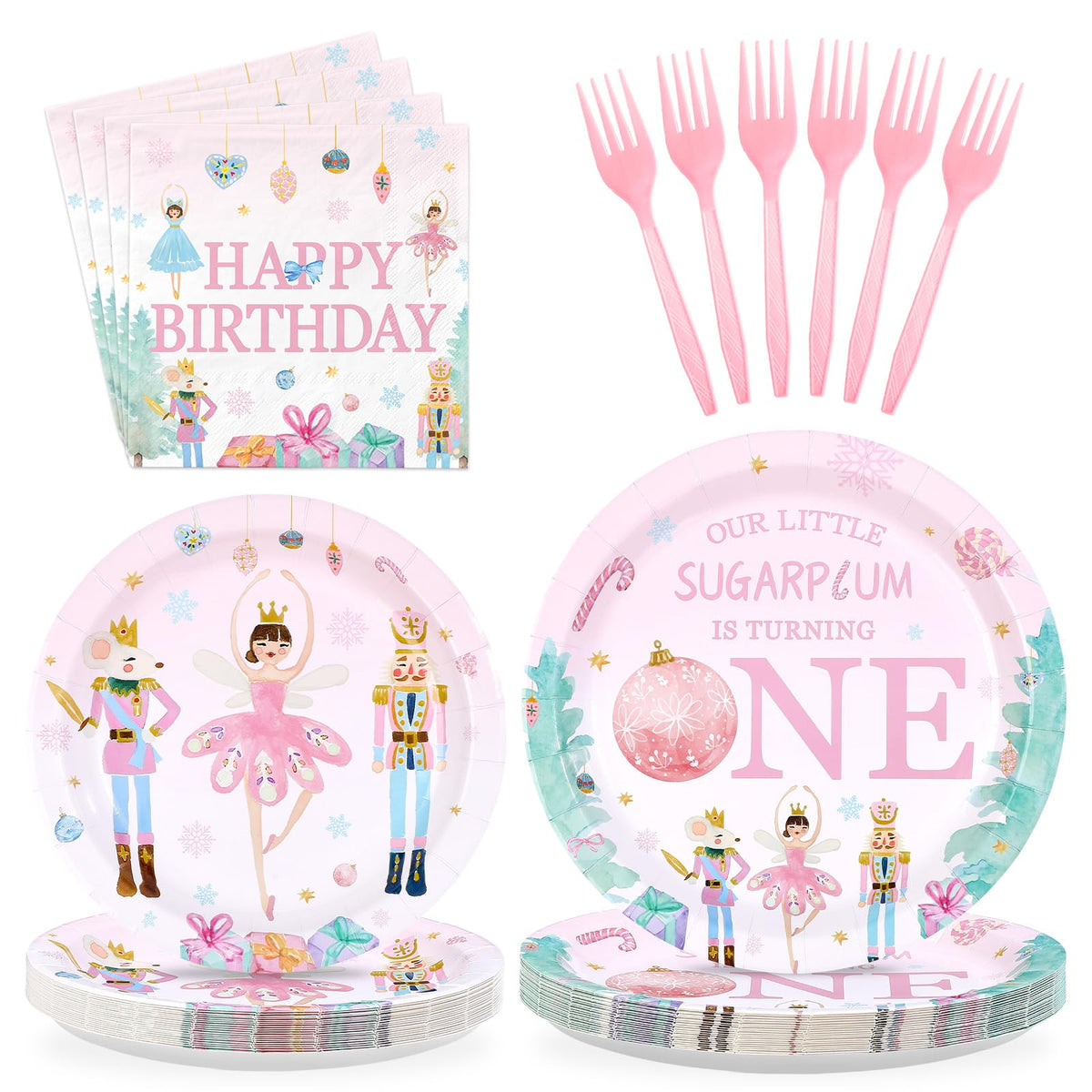96 Pcs Nutcracker 1st Birthday Party Plates and Napkins - Grencian