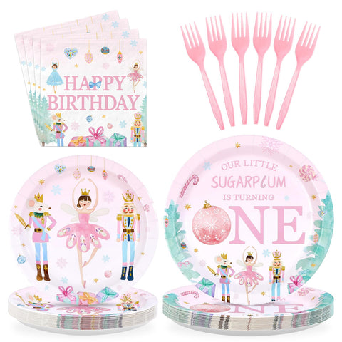 96 Pcs Nutcracker 1st Birthday Party Plates and Napkins - Grencian