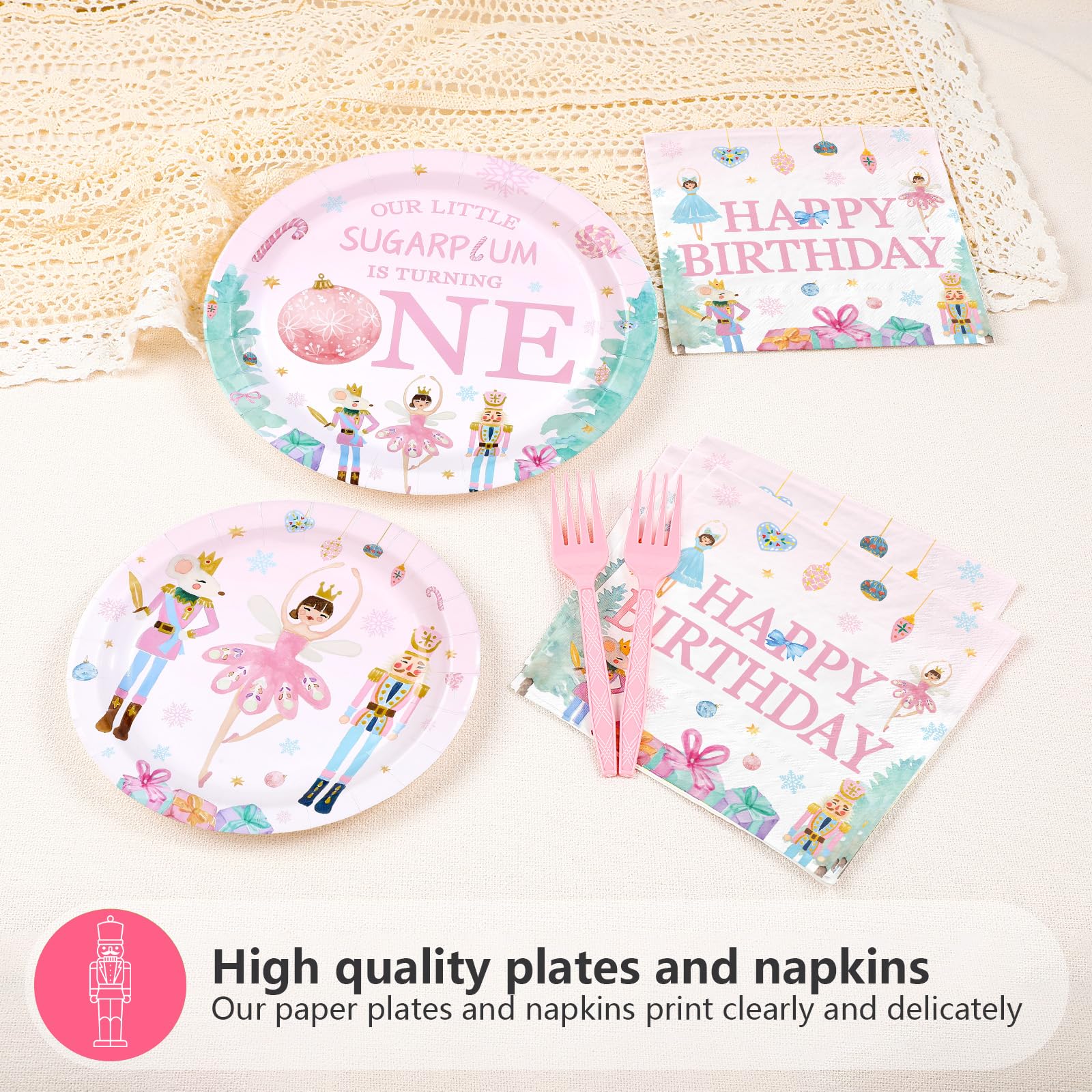 96 Pcs Nutcracker 1st Birthday Party Plates and Napkins - Grencian