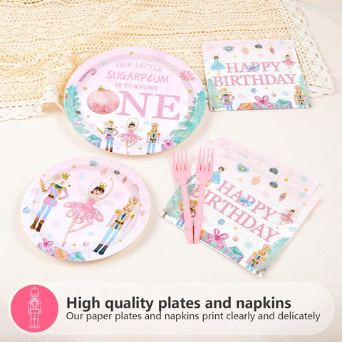96 Pcs Nutcracker 1st Birthday Party Plates and Napkins - Grencian