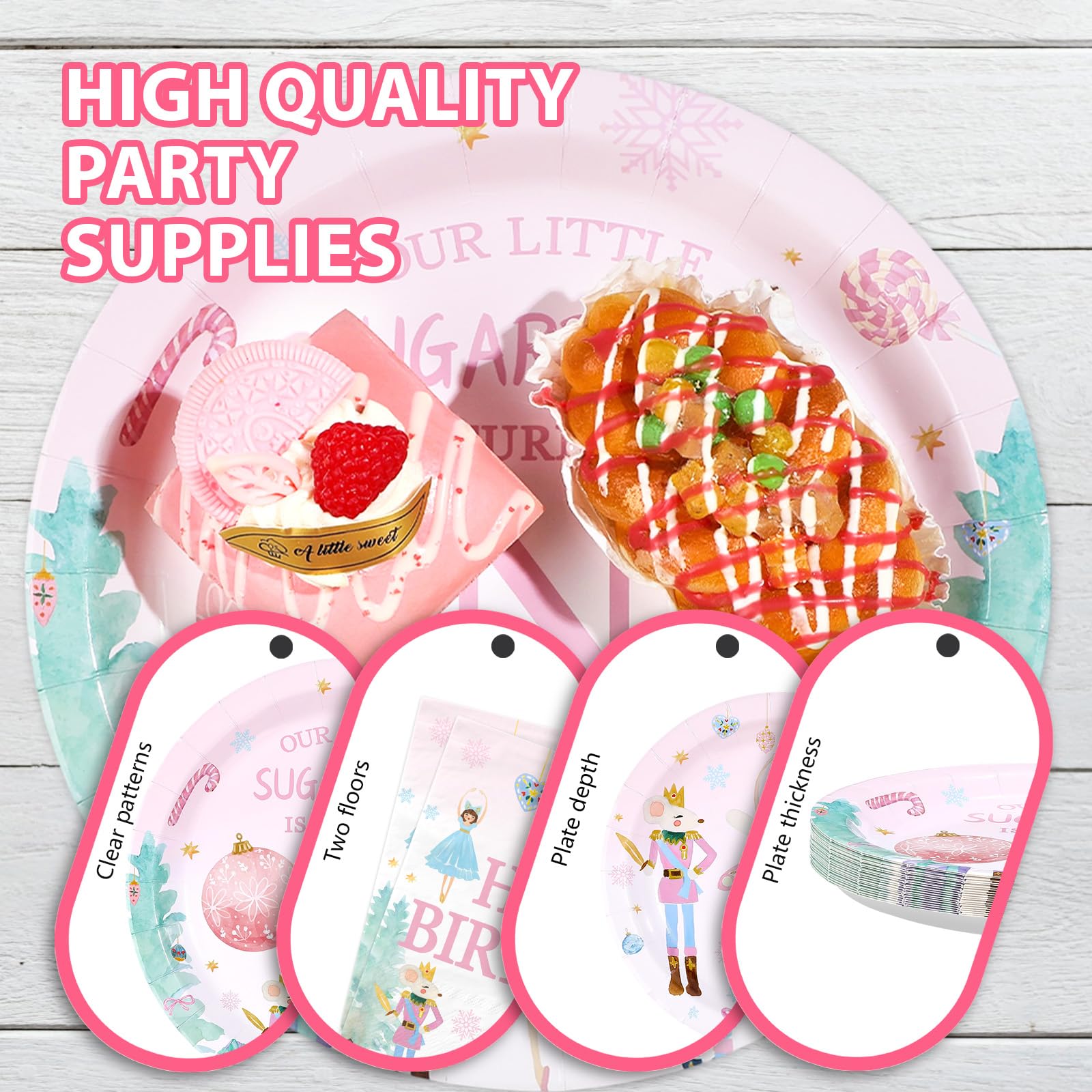 96 Pcs Nutcracker 1st Birthday Party Plates and Napkins - Grencian