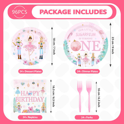 96 Pcs Nutcracker 1st Birthday Party Plates and Napkins - Grencian