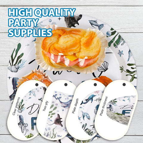 96 Pcs Ocean 5th Birthday Party Plates and Napkins - Grencian
