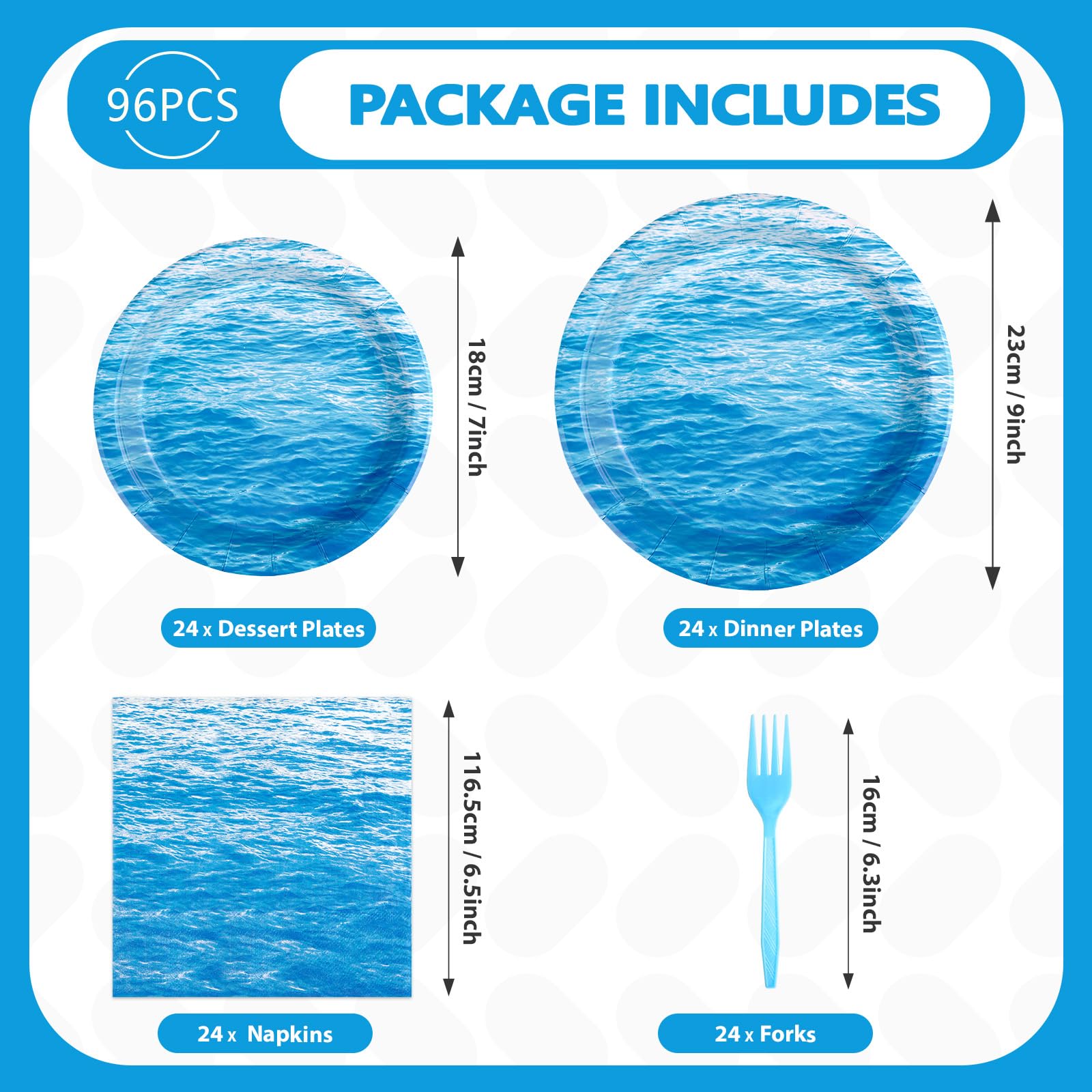 96 Pcs Ocean Sea Party Plates and Napkins - Grencian