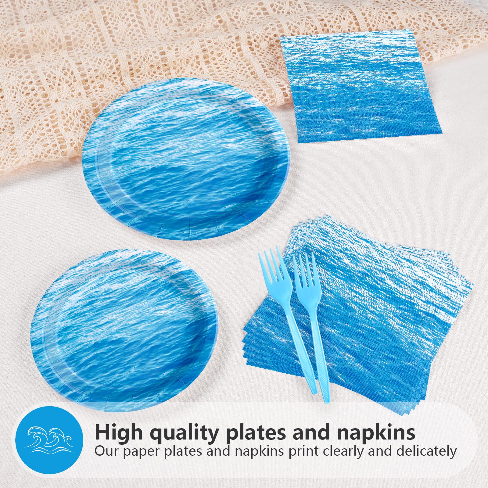 96 Pcs Ocean Sea Party Plates and Napkins - Grencian