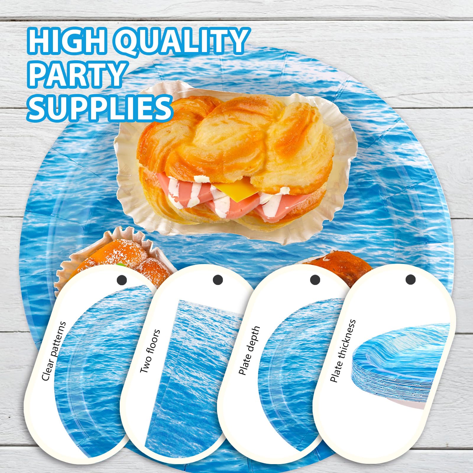 96 Pcs Ocean Sea Party Plates and Napkins - Grencian
