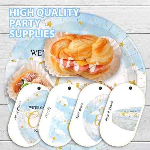 96 Pcs On Cloud Baby Shower Party Plates and Napkins - Grencian