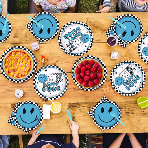 96 Pcs One Happy Dude 1st Birthday Party Plates and Napkins - Grencian