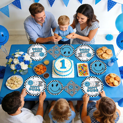 96 Pcs One Happy Dude 1st Birthday Party Plates and Napkins - Grencian