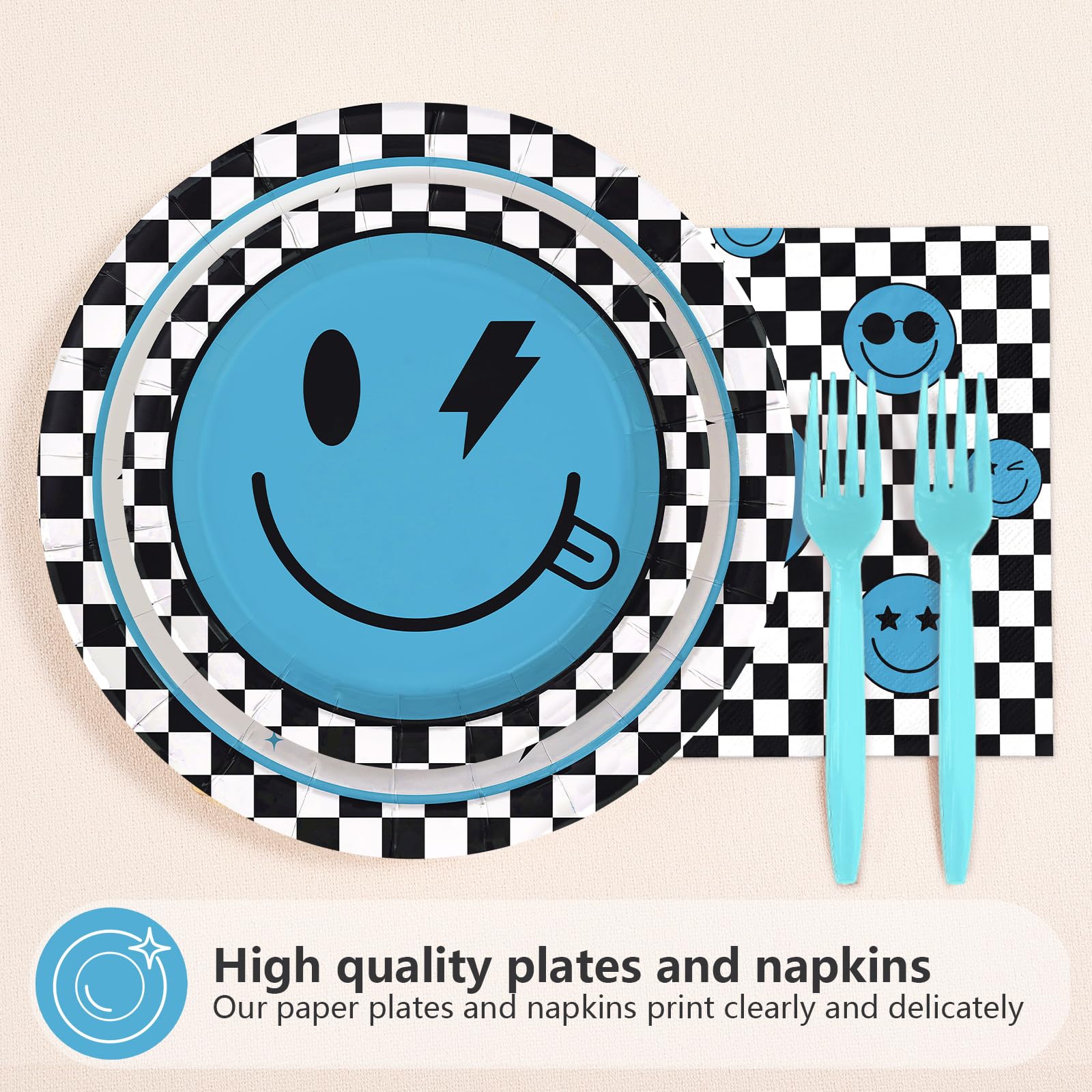 96 Pcs One Happy Dude 1st Birthday Party Plates and Napkins - Grencian