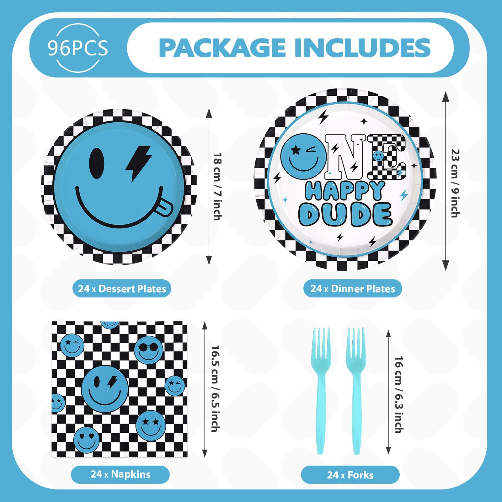 96 Pcs One Happy Dude 1st Birthday Party Plates and Napkins - Grencian