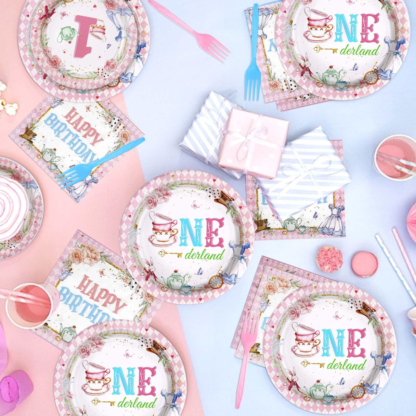 96 Pcs Onederland 1st Birthday Party Plates and Napkins - Grencian