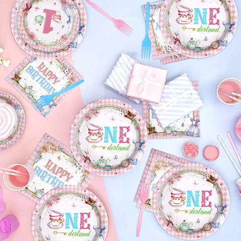 96 Pcs Onederland 1st Birthday Party Plates and Napkins - Grencian