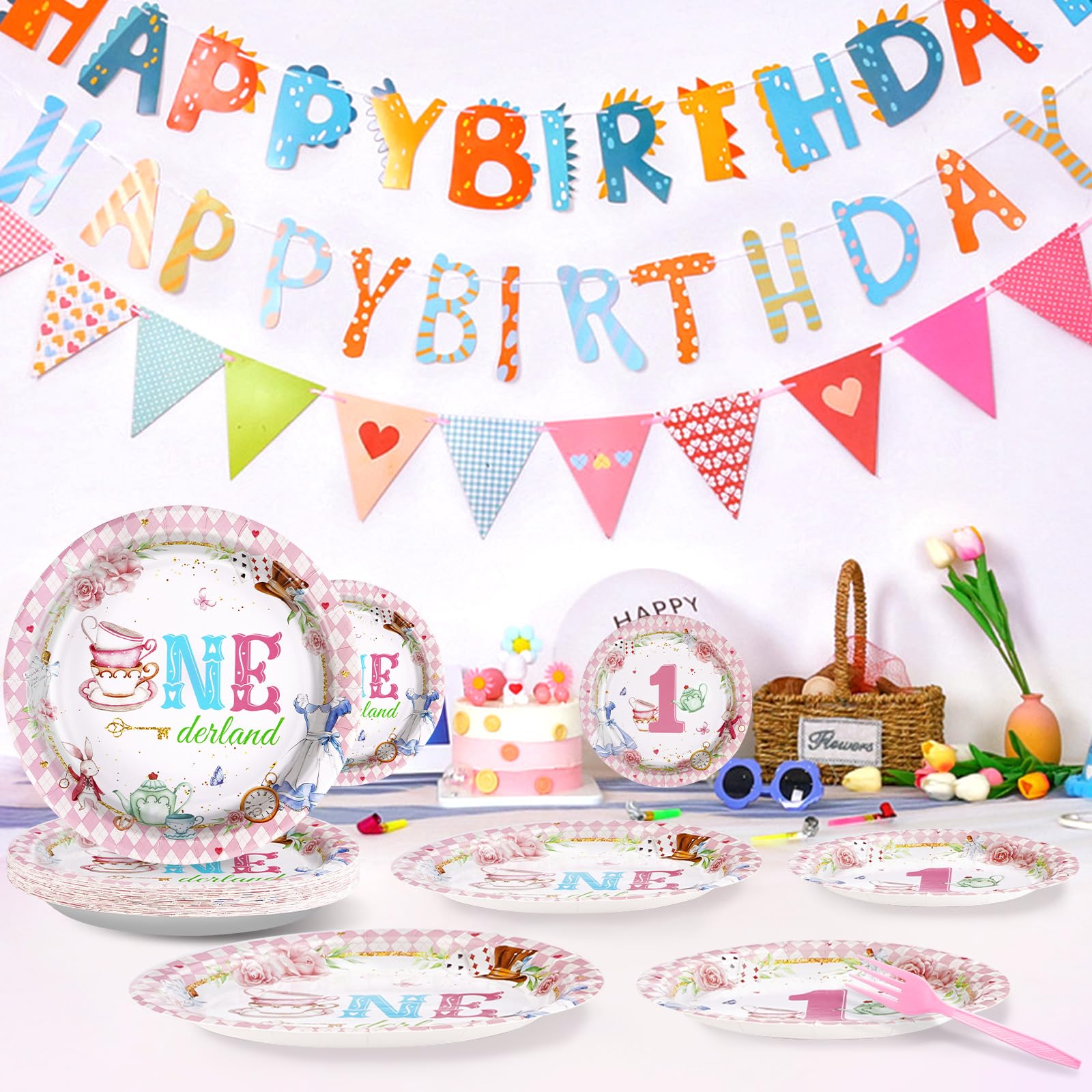 96 Pcs Onederland 1st Birthday Party Plates and Napkins - Grencian