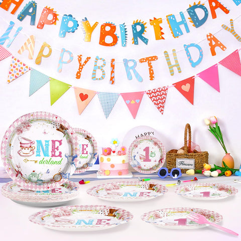 96 Pcs Onederland 1st Birthday Party Plates and Napkins - Grencian