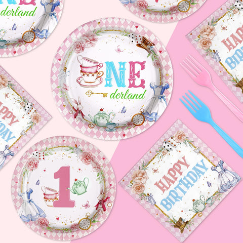 96 Pcs Onederland 1st Birthday Party Plates and Napkins - Grencian