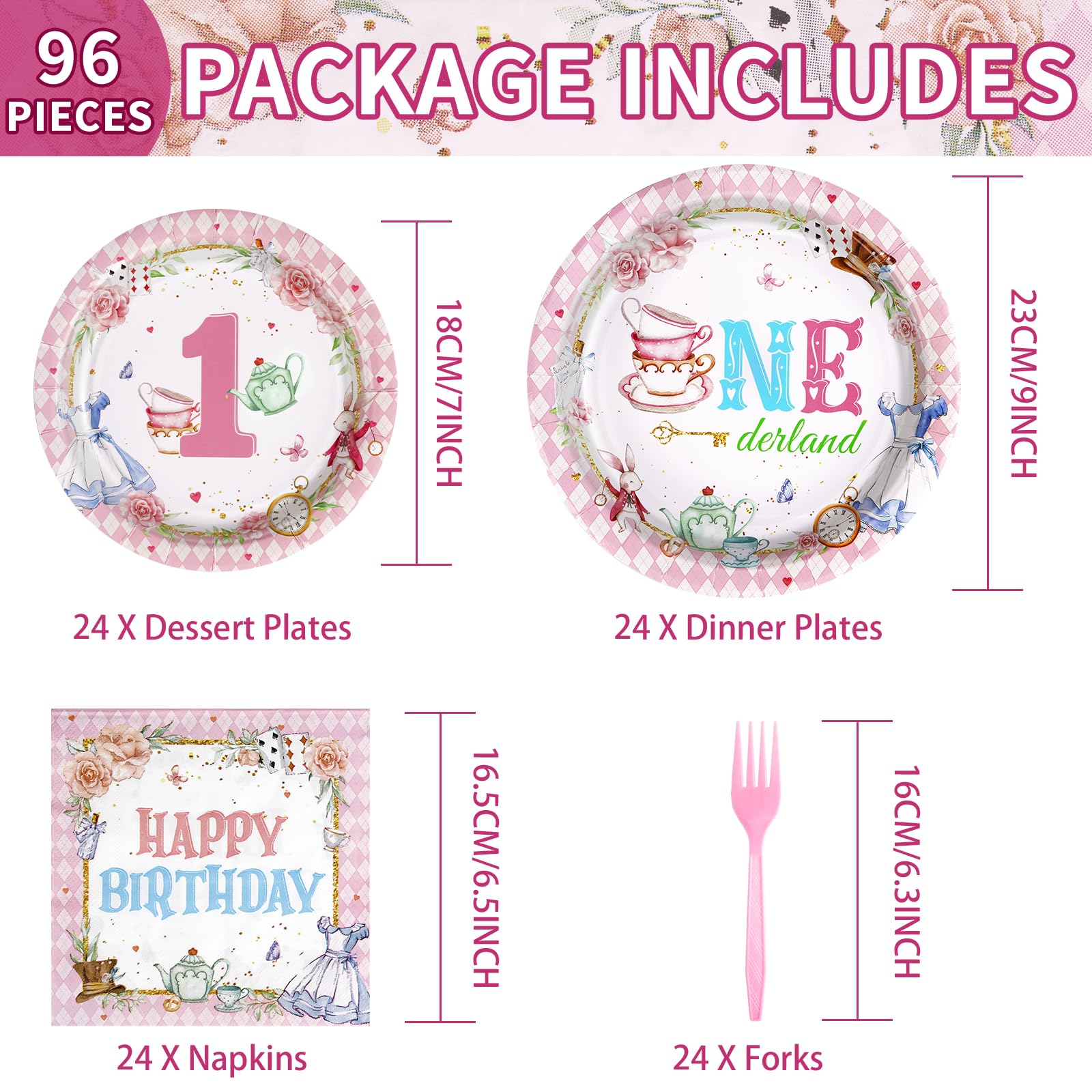 96 Pcs Onederland 1st Birthday Party Plates and Napkins - Grencian