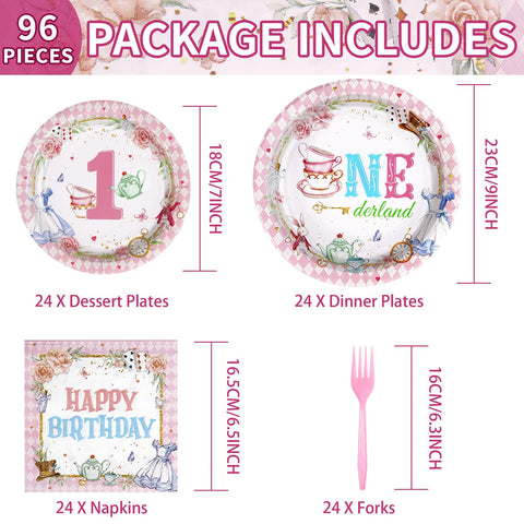 96 Pcs Onederland 1st Birthday Party Plates and Napkins - Grencian