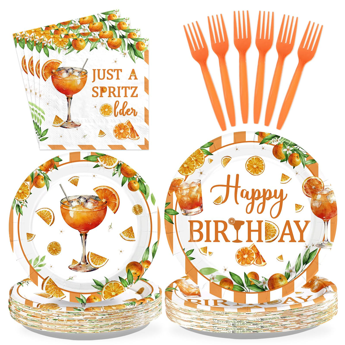 96 Pcs Orange Cocktail Birthday Party Plates and Napkins - Grencian