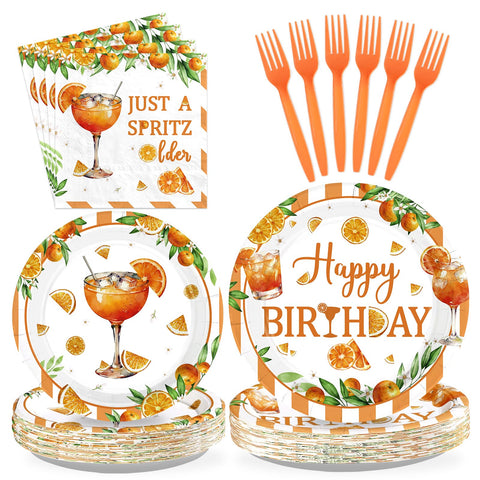 96 Pcs Orange Cocktail Birthday Party Plates and Napkins - Grencian